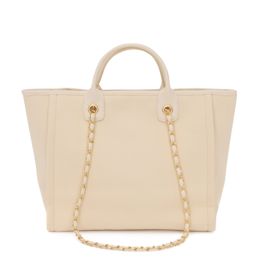 Lily & Bean Canvas Chain Tote Bag Cream on Cream with Gold Hardware