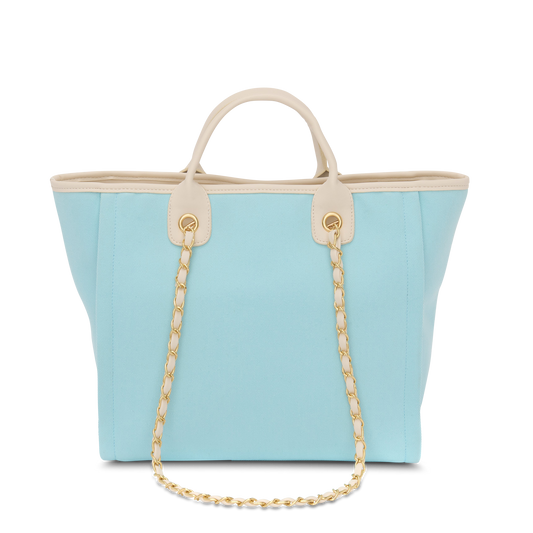 Lily & Bean Canvas Tote Bag Sky Blue with Off White Handles Medium