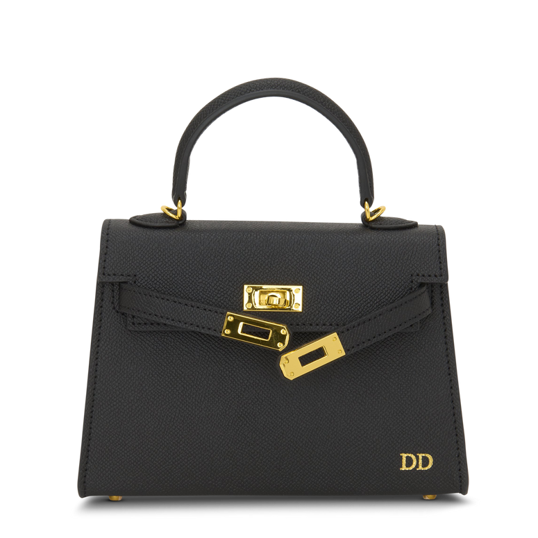 Lily & Bean Hettie Mini Bag - Black with Initials & Patterned Strap PRE order - to ship 10th May.