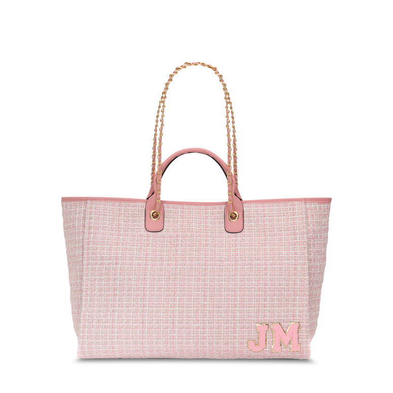 Lily & Bean Pastel Pink Tweed Jumbo Tote with Chenille Initials
