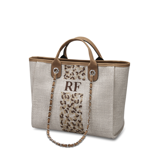The Lily Soft Fawn Medium Canvas Tote Bag with Leopard Pattern