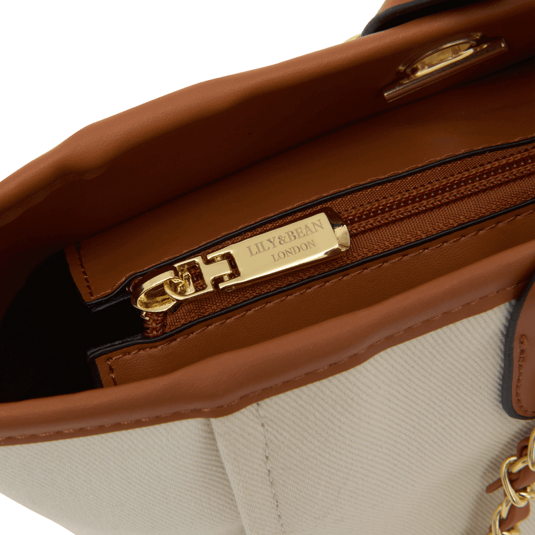 Lily & Bean Canvas Chain Tote Bag Cream - Light Tan Handles & Gold Details