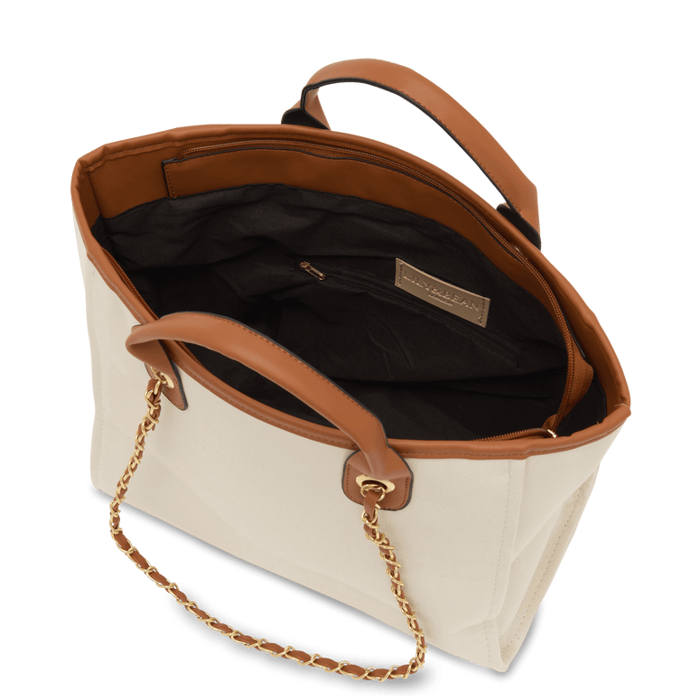 Lily & Bean Canvas Chain Tote Bag Cream - Light Tan Handles & Gold Details