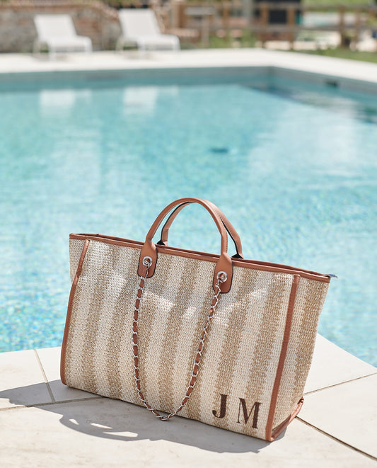 Lily & Bean Summer Cream Tote with Initials Jumbo