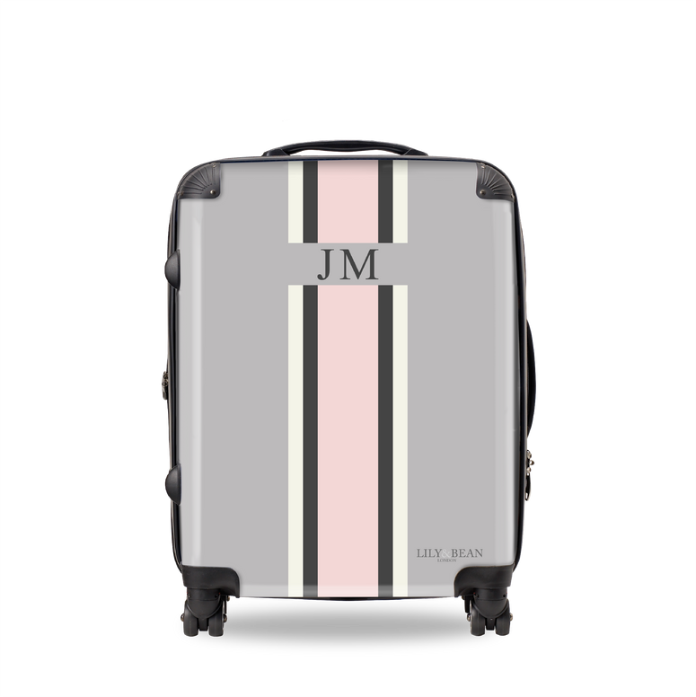 Lily & Bean personalised French Grey Luggage with White and Pink