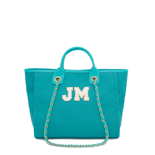 Lily & Bean Canvas Chain Tote Bag Teal With Chenille Letters