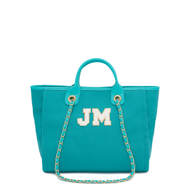 Lily & Bean Canvas Chain Tote Bag Teal With Chenille Letters