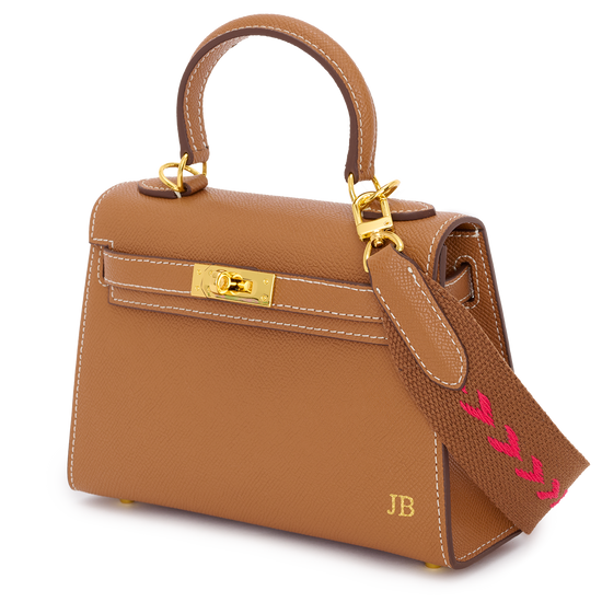 Lily & Bean Hettie Mini Bag - Tan with Initials & fabric Patterned Str