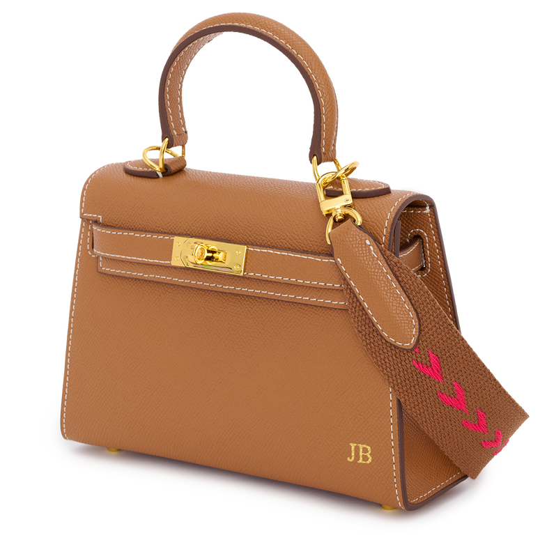 Lily & Bean Hettie Mini Bag -  Tan with Initials & fabric Patterned Strap