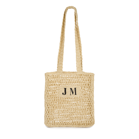 Lily & Bean Lattice Straw Shopper with Initials