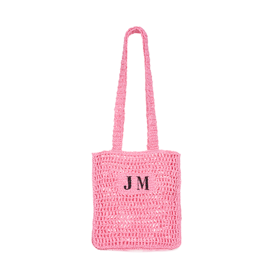 Lily & Bean Lattice Straw Shopper with Initials Candy Pink