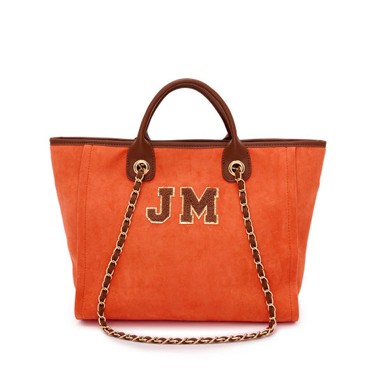 Lily and Bean Burnt Orange Velvet Tote with Initials Medium