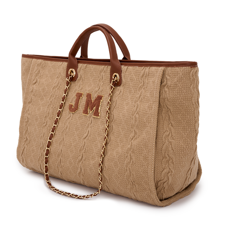 Lily and Bean Cable Knit Fabric Tote with Initials Jumbo