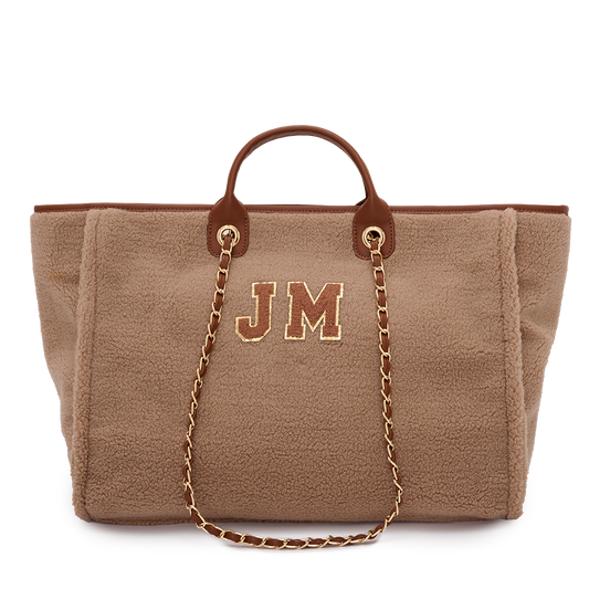 Lily and Bean Teddy Fabric Tote with Initials Jumbo