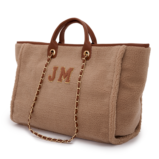Lily and Bean Teddy Fabric Tote with Initials Jumbo