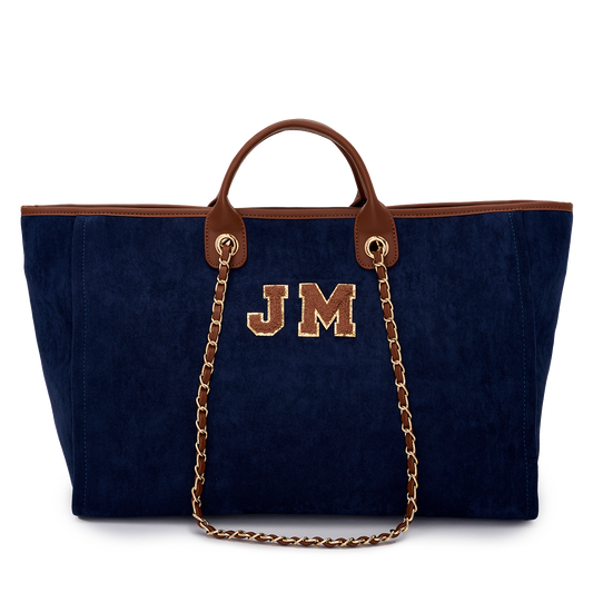 Lily and Bean Burnt Navy Velvet Tote with Initials Jumbo