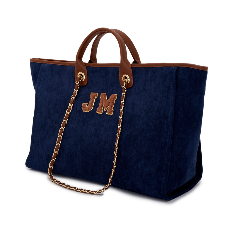 Lily and Bean Burnt Navy Velvet Tote with Initials Jumbo