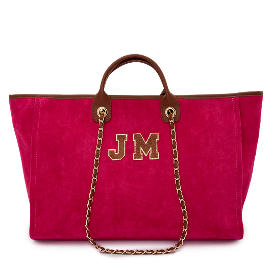 Lily and Bean Burnt Magenta Velvet Tote with Initials Jumbo