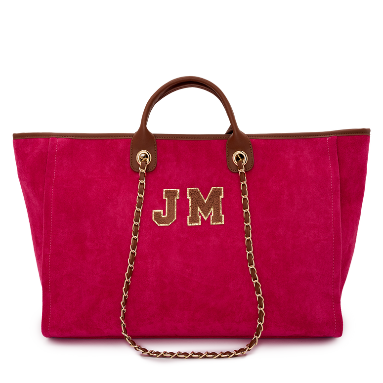 Lily and Bean Burnt Magenta Velvet Tote with Initials Jumbo