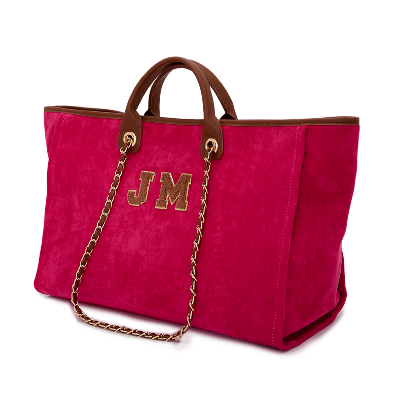 Lily and Bean Burnt Magenta Velvet Tote with Initials Jumbo