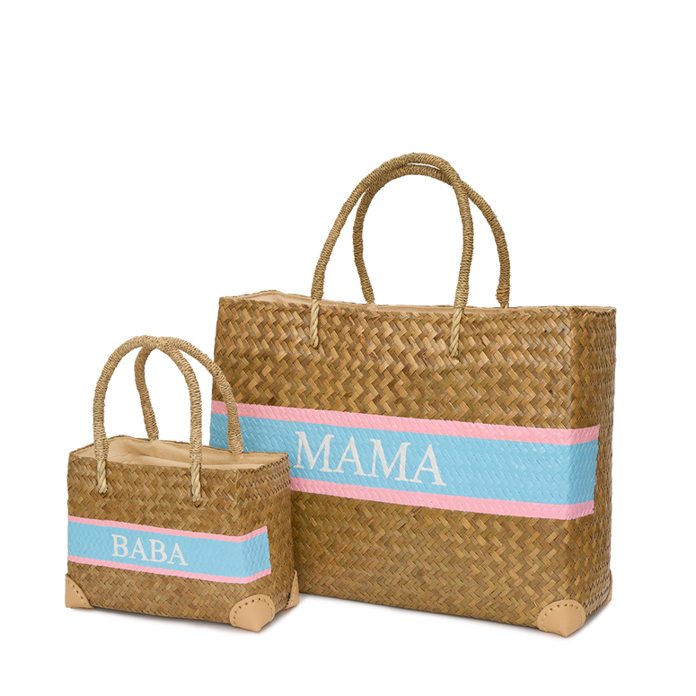 Straw Shopper Duo Baby Pink and Baby Blue