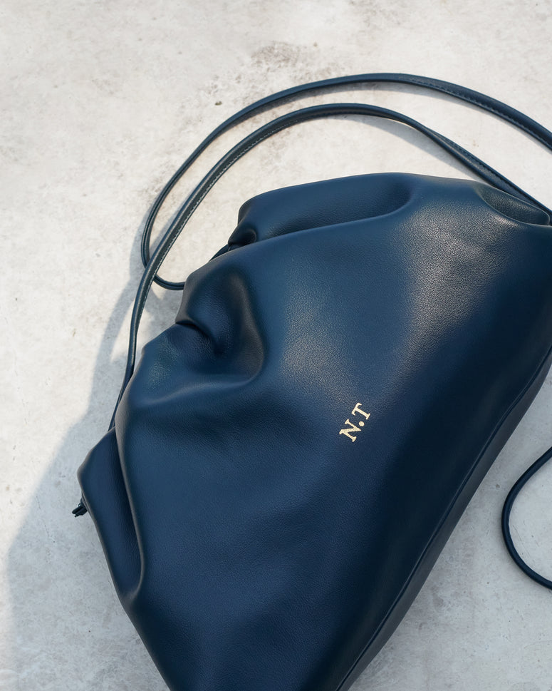 The Jeanie Leather Clutch in Navy Blue