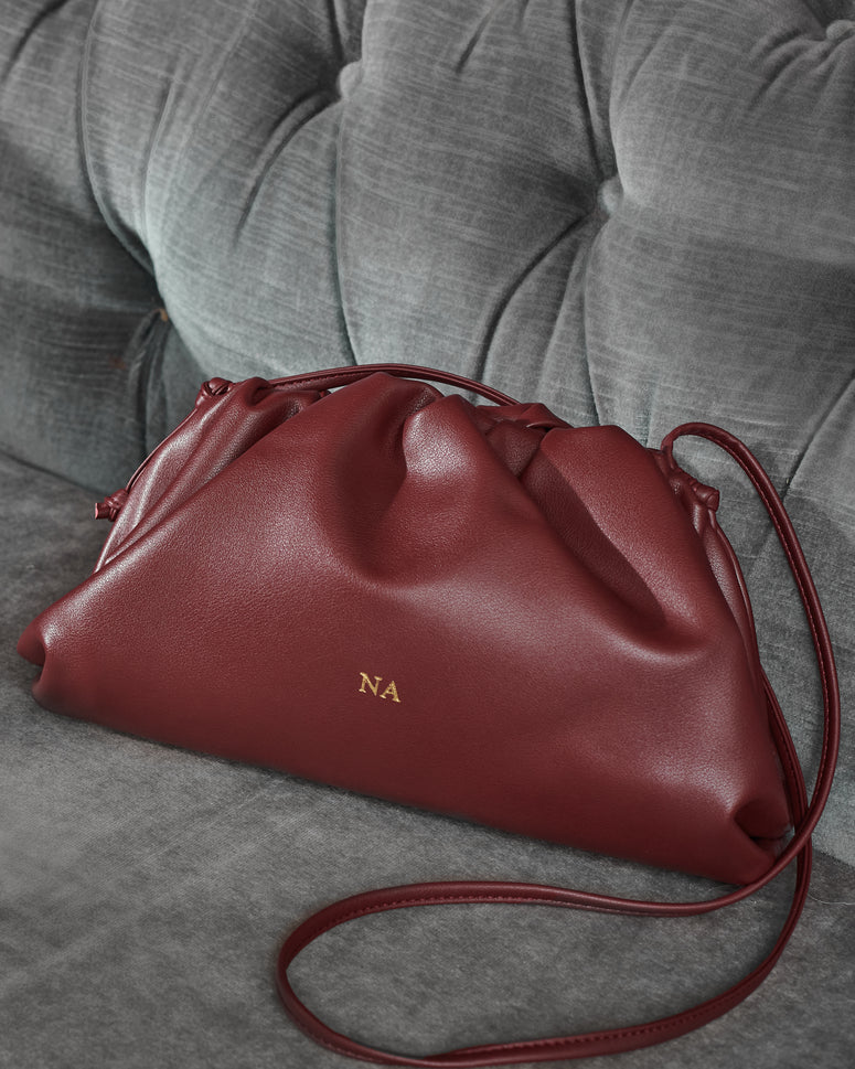 The Jeanie Leather Clutch in Bordeaux