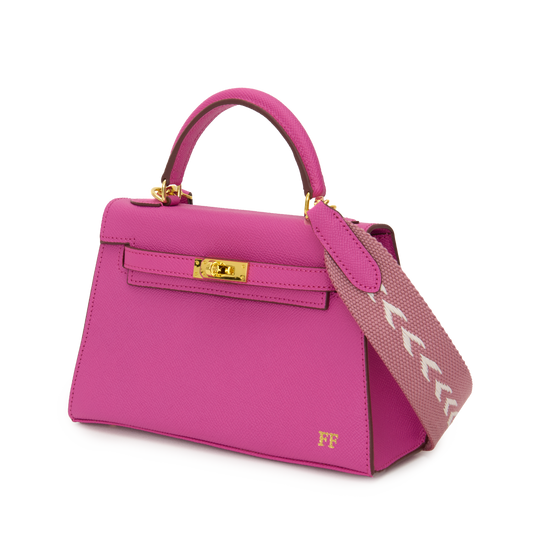 Lily & Bean Hettie Mini Bag -Rose Pink with Initials & Fabric Strap