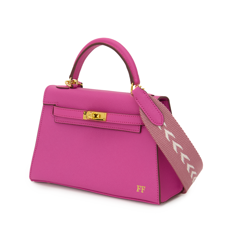Lily & Bean Hettie Mini Bag -Rose Pink with Initials & Fabric Strap