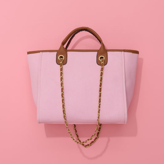 Lily & Bean Canvas Tote Bag Pastel Pink with Dark Brown Handles