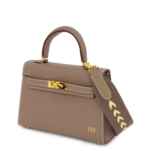 Lily & Bean Hettie Mini Bag -  Mocha with Initials & Fabric Strap