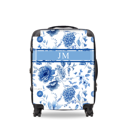 Lily & Bean Personalised Blue Meadow Luggage Vertical